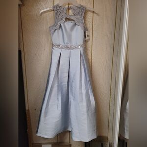 Elegant Silver Kids Dress with Lace Details